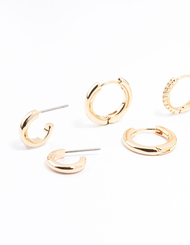 Gold Minimal Huggie Hoop Earrings 3-Pack