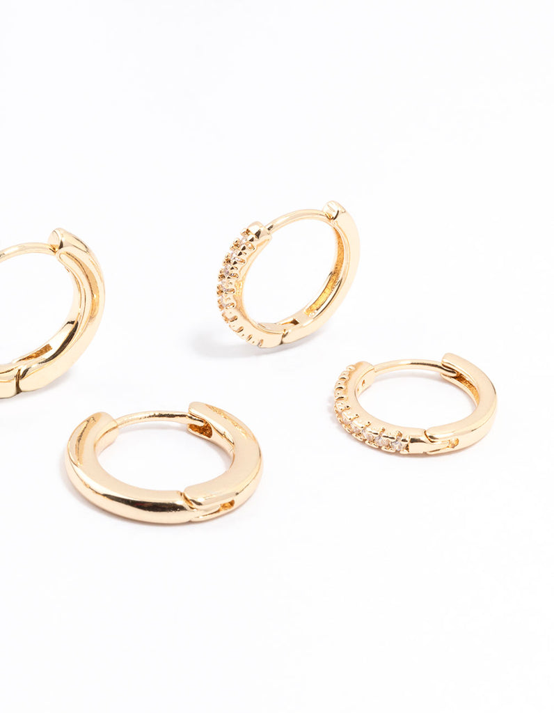 Gold Minimal Huggie Hoop Earrings 3-Pack