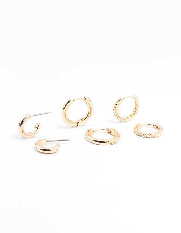 Gold Minimal Huggie Hoop Earrings 3-Pack