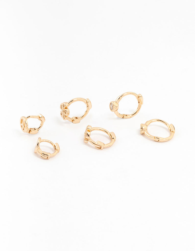 Gold Mixed Diamante Flower Earrings 3-Pack