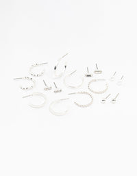 Silver Diamante & Pearl Hoop Earrings 8-Pack - link has visual effect only