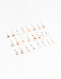 Rose Gold Classic Pearl & Stone Earrings 12-Pack - link has visual effect only