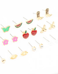 Gold Cherry & Boot Stud Earrings Pack 12-Pack - link has visual effect only