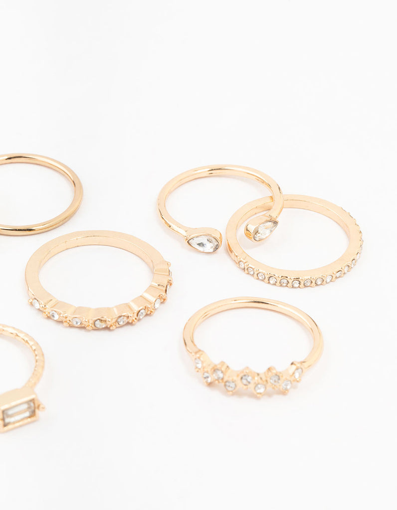 Gold Fine Diamante Ring Pack 8 x 3