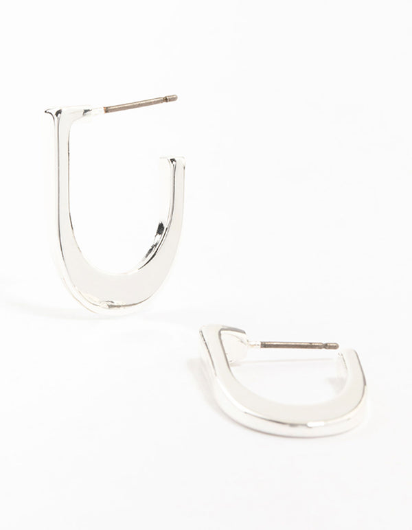 Angled Silver Classic Hoop Earrings