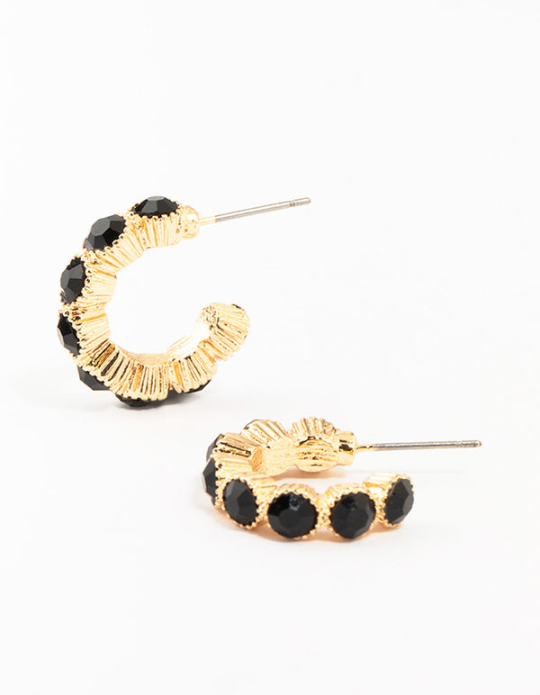 Gold Encased Round Diamante Hoop Earrings