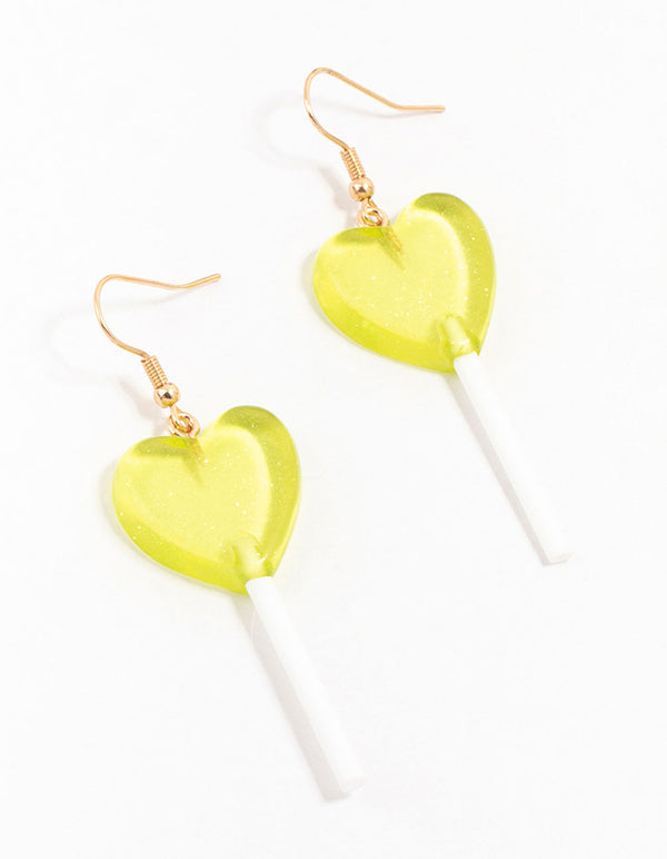 Yellow Plastic Lollipop Drop Earrings