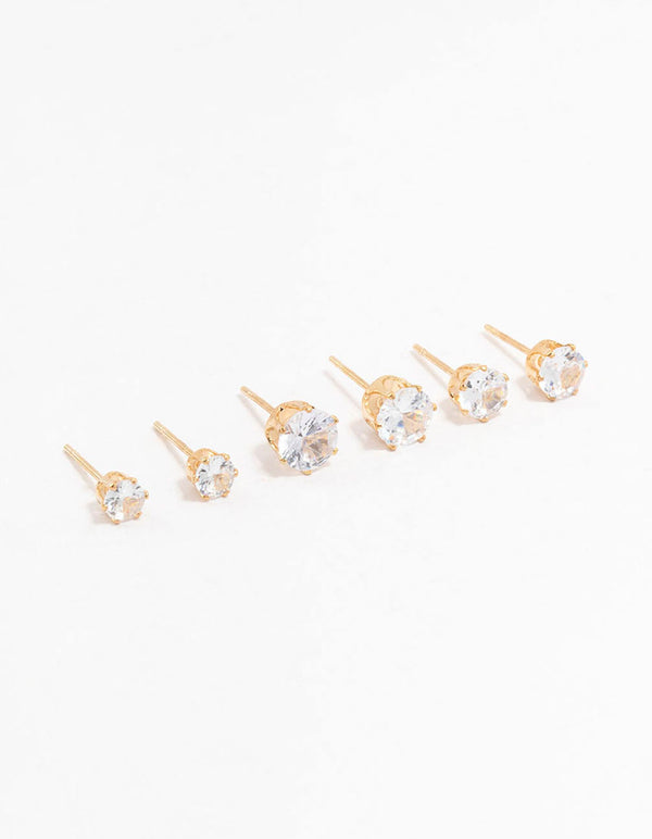 Gold Graduating Diamante Stud Earrings 3-Pack - Lovisa