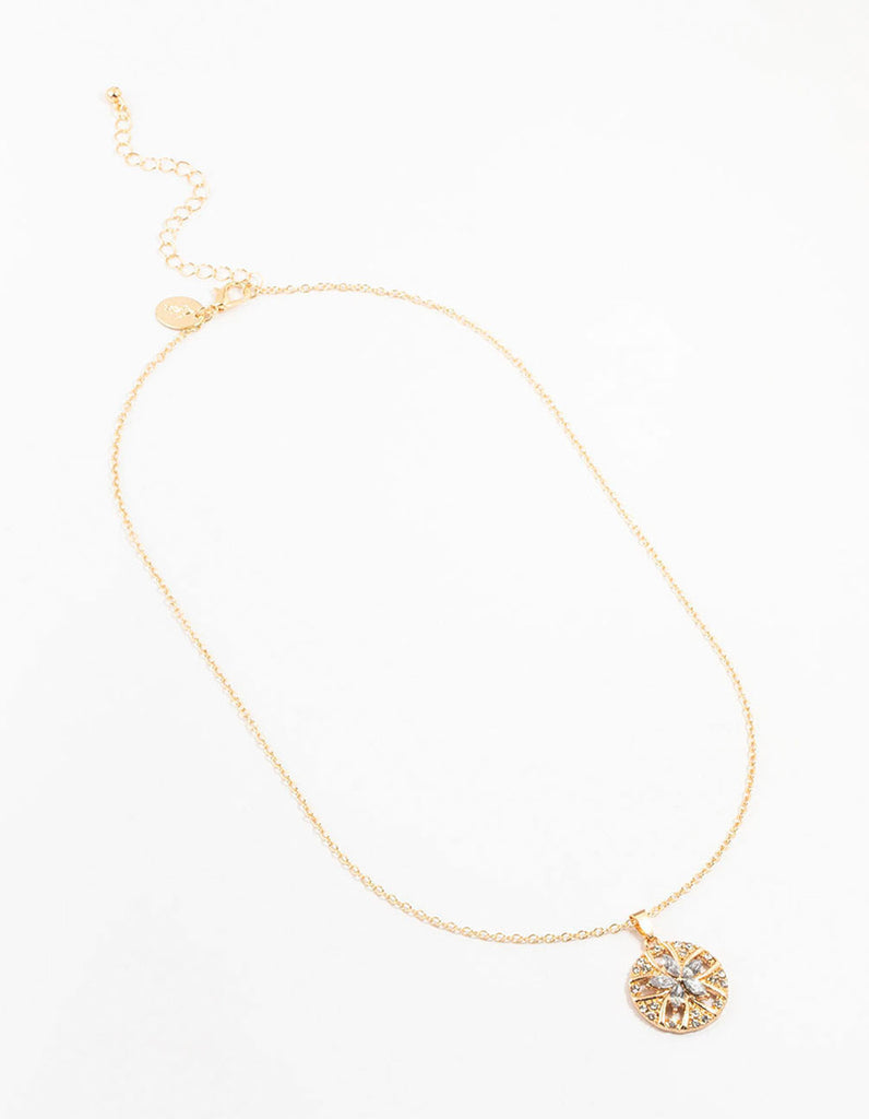 Gold Diamante Flower Disc Necklace