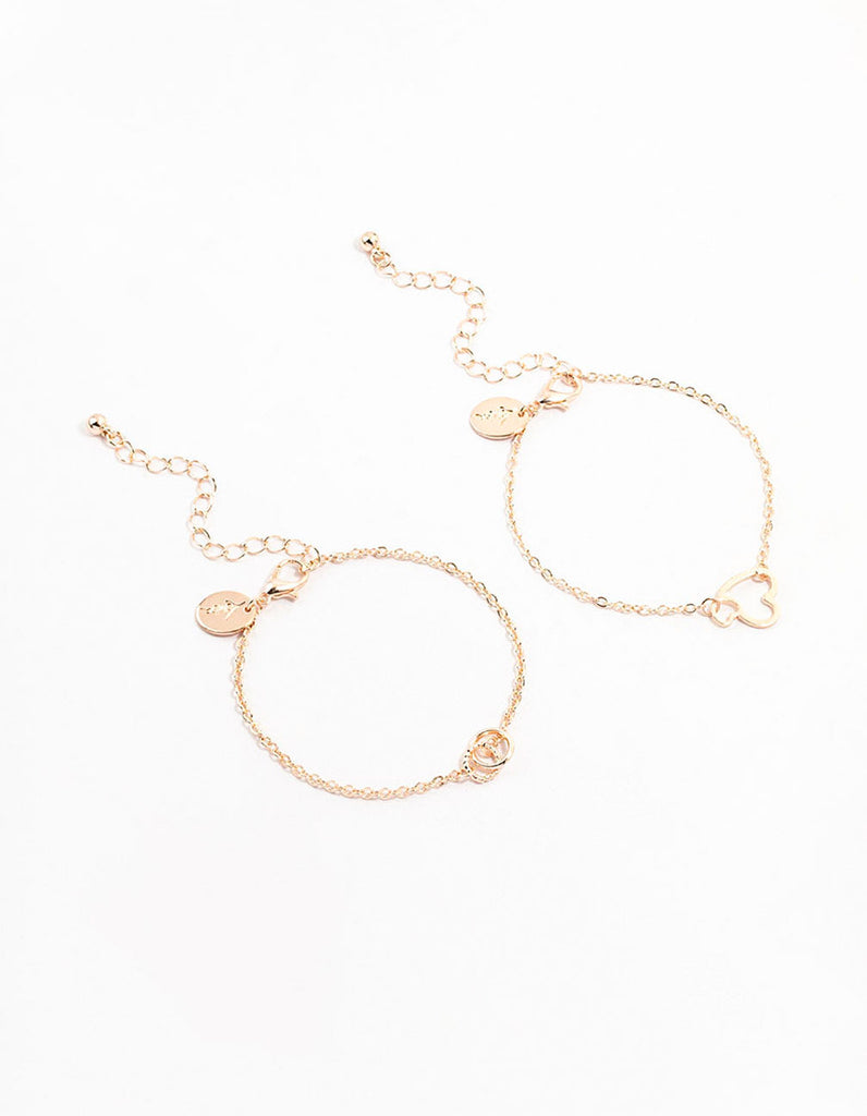 Rose Gold Circle, Link & Heart Bracelets 2-Pack