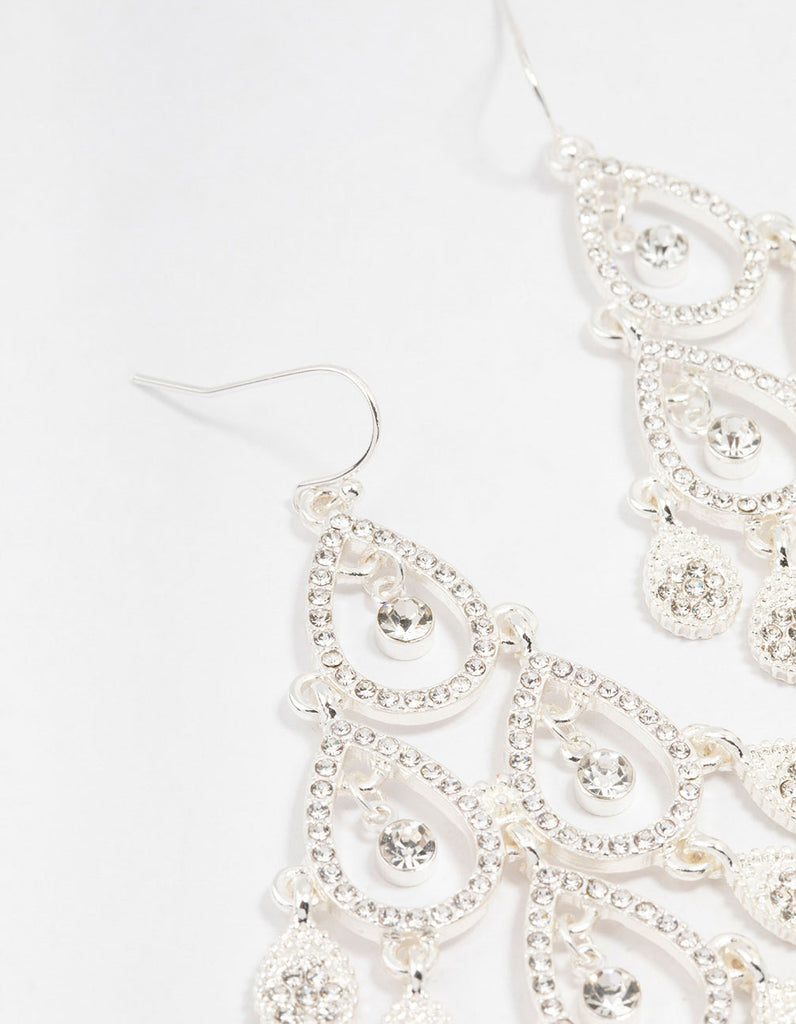 Silver Diamante Open Drop Earrings