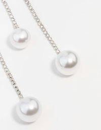 Rhodium Double Diamante Pearl Drop Earrings - link has visual effect only