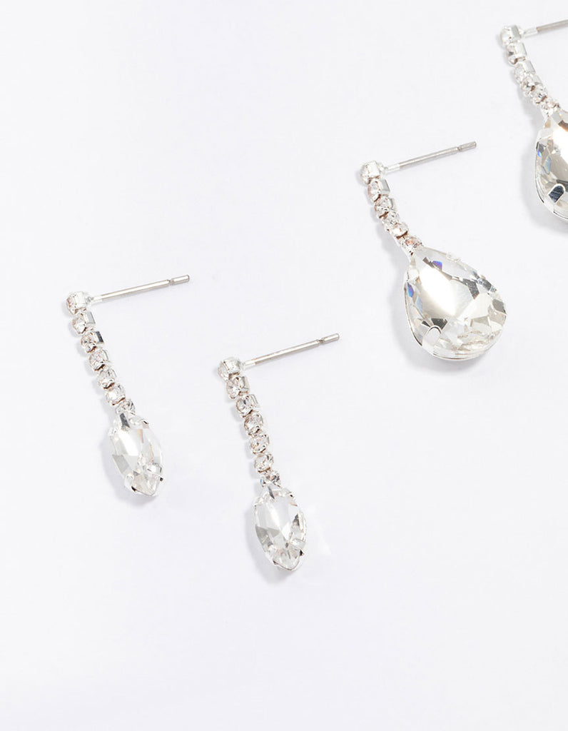 Silver Diamante Drop Earrings 3-Pack