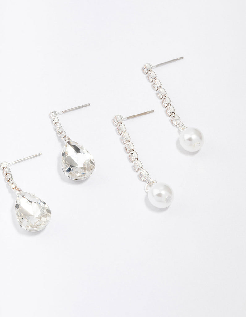 Silver Diamante Drop Earrings 3-Pack