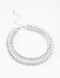 Rhodium Diamante & Pearl Necklace - link has visual effect only