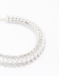 Rhodium Diamante & Pearl Necklace - link has visual effect only