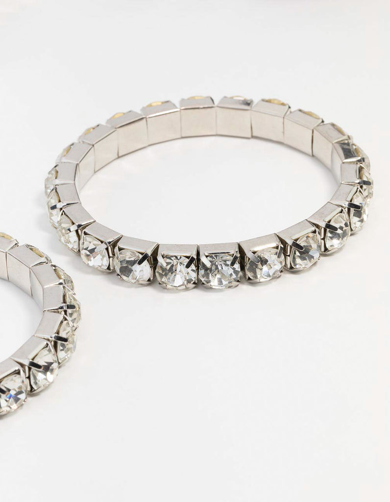 Rhodium Diamante Stretch Bracelet 2-Pack