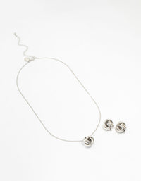 Rhodium Round Knot Necklace & Earring Set - link has visual effect only