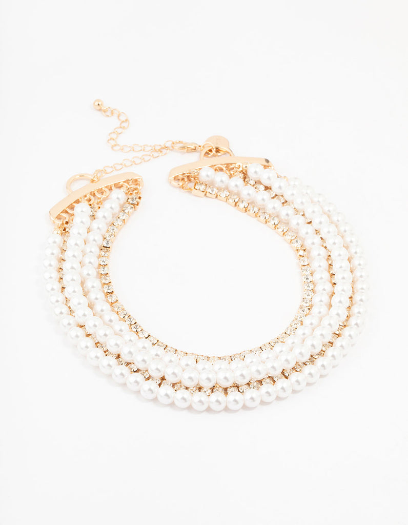 Gold Pearl Multi Choker Necklace