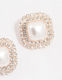 Rose Gold Large Pearl & Diamante Stud Earrings - link has visual effect only