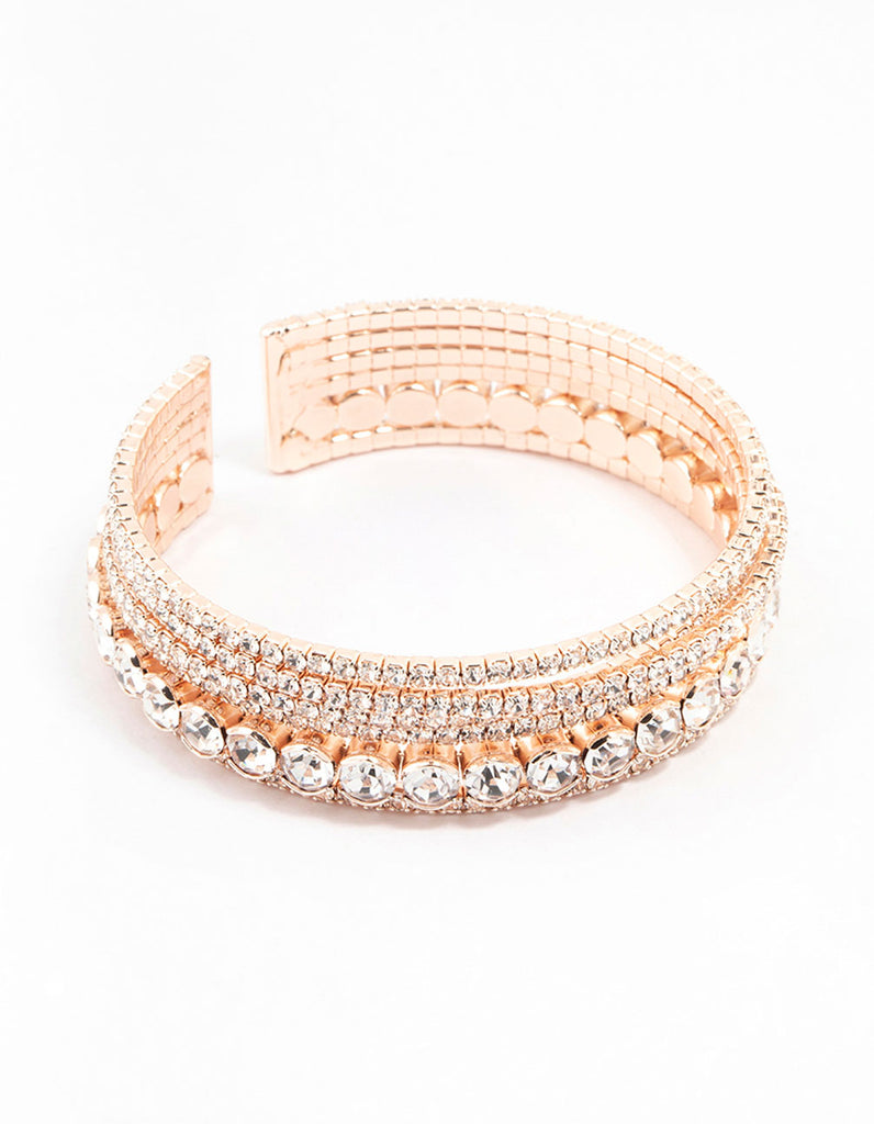 Rose Gold Diamante Multi Row Bracelet