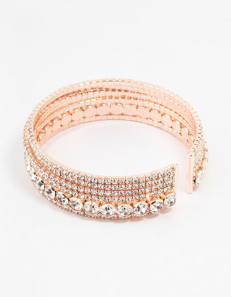 Rose Gold Diamante Multi Row Bracelet