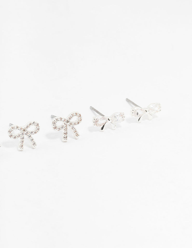 Silver Cubic Zirconia Sweet Bow Stud Earrings 3-Pack