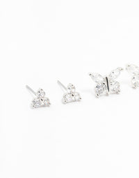 Rhodium Cubic Zirconia Butterfly Stud Earrings 3-Pack - link has visual effect only