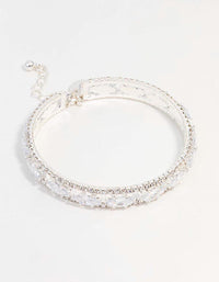 Silver Cubic Zirconia Marquise Statement Bangle Bracelet - link has visual effect only