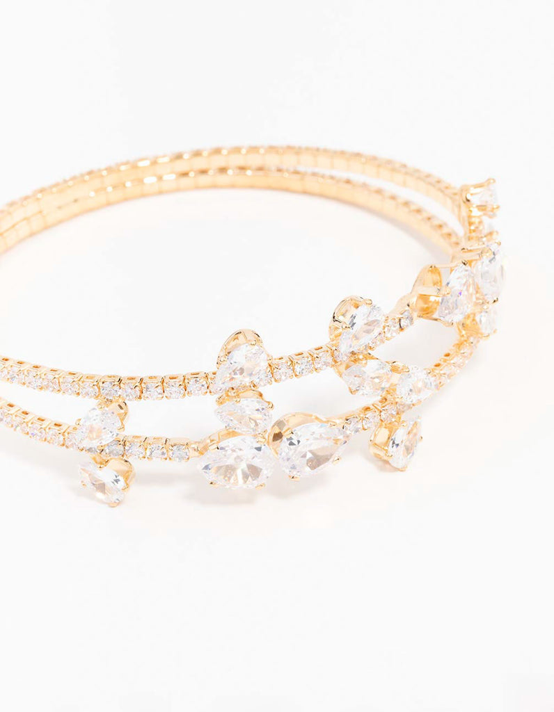 Cubic Zirconia Gold Leaf Bangle Bracelet