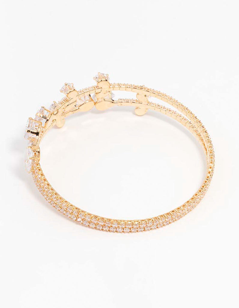 Cubic Zirconia Gold Leaf Bangle Bracelet