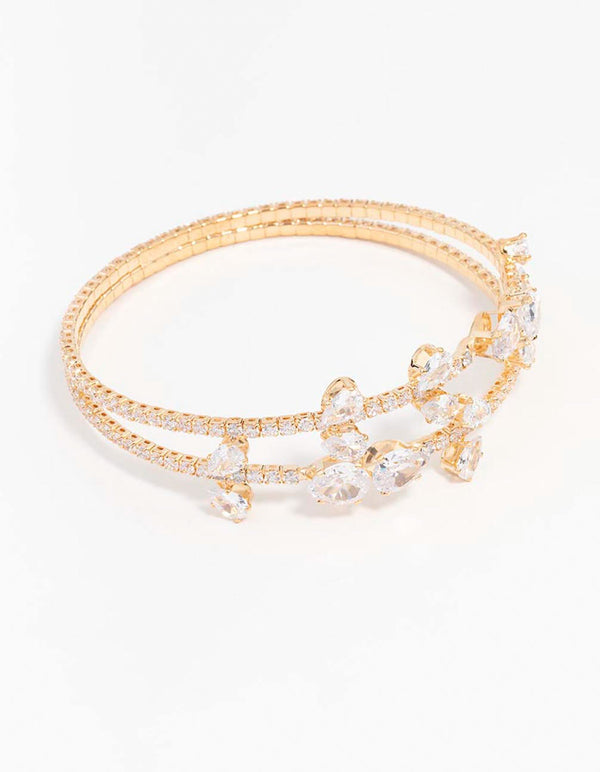 Cubic Zirconia Gold Leaf Bangle Bracelet