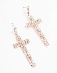 Rose Gold Bling Cross Drop Earrings - link has visual effect only