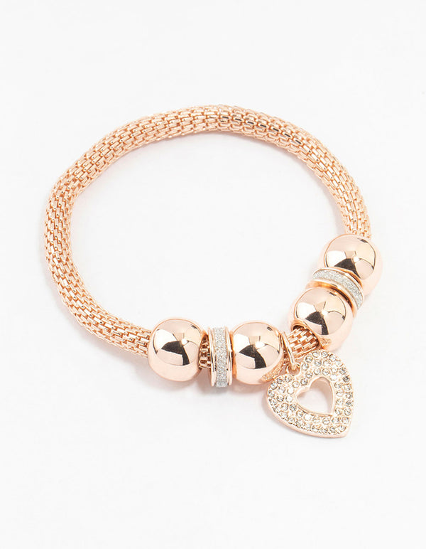 Rose Gold Heart Charm Mesh Bracelet