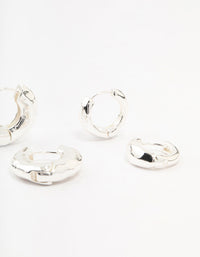 Silver Plated Hammered Graduating Hoop Earrings 3-Pack - link has visual effect only