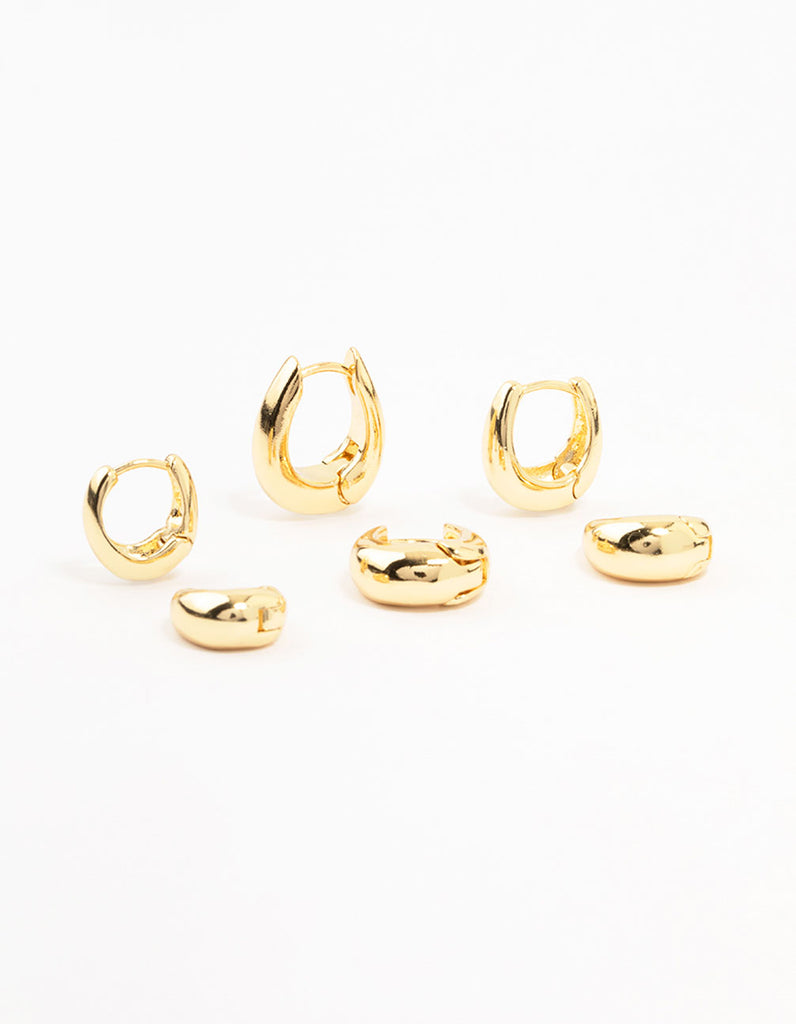 Gold Plated Graduating Taper Hoop Earrings 3-Pack