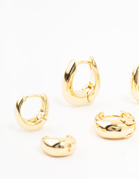 Gold Plated Graduating Taper Hoop Earrings 3-Pack - link has visual effect only