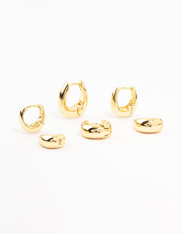 Gold Plated Graduating Taper Hoop Earrings 3-Pack