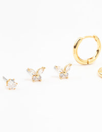 Gold Plated Pave Star & Butterfly Earrings 4-Pack - link has visual effect only