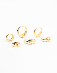 Classic Gold Plated Chunky Hoop Earrings 3-Pack - link has visual effect only