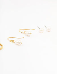 Gold Plated Pearl Stud & Drop Earrings 4-Pack - link has visual effect only