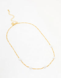 Gold Plated Figaro Pearl Station Necklace - link has visual effect only