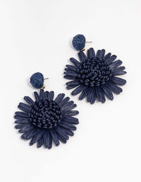 Navy Raffia Flower Drop Earrings - link has visual effect only