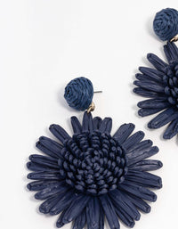 Navy Raffia Flower Drop Earrings - link has visual effect only