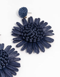 Navy Raffia Flower Drop Earrings - link has visual effect only