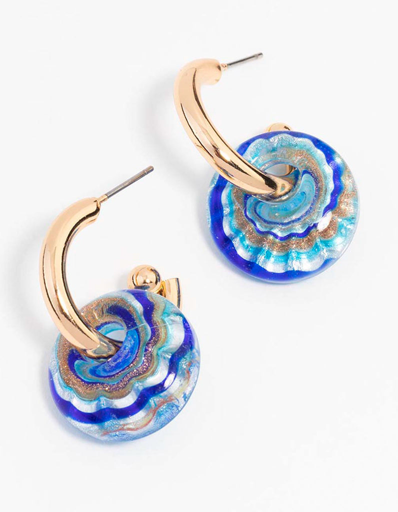 Blue Beaded Cosmic Swirl Drop Earrings