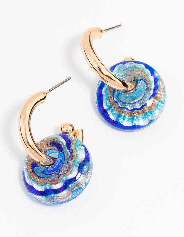 Blue Beaded Cosmic Swirl Drop Earrings