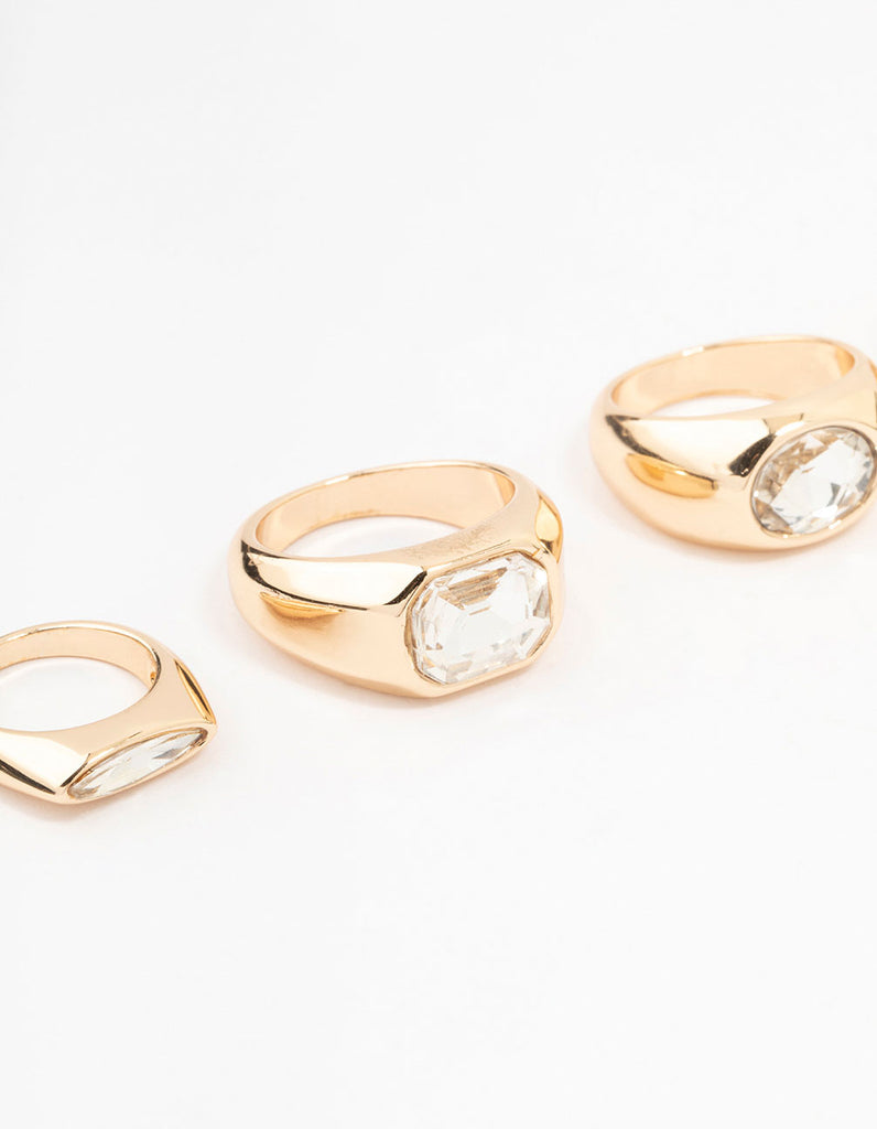 Gold Mixed Shaped Statement Rings 4-Pack