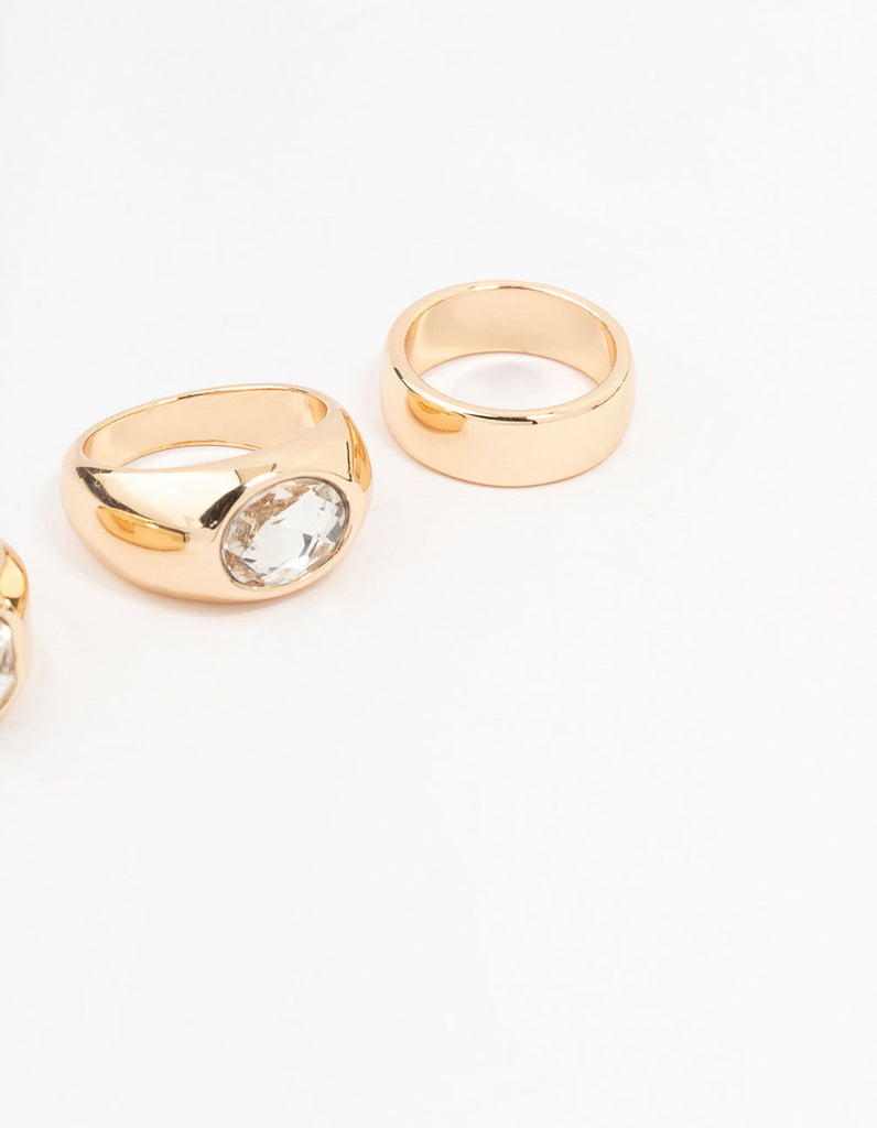 Gold Mixed Shaped Statement Rings 4-Pack