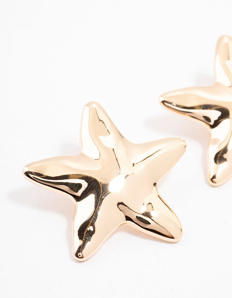 Gold Molten Star Stud Earrings